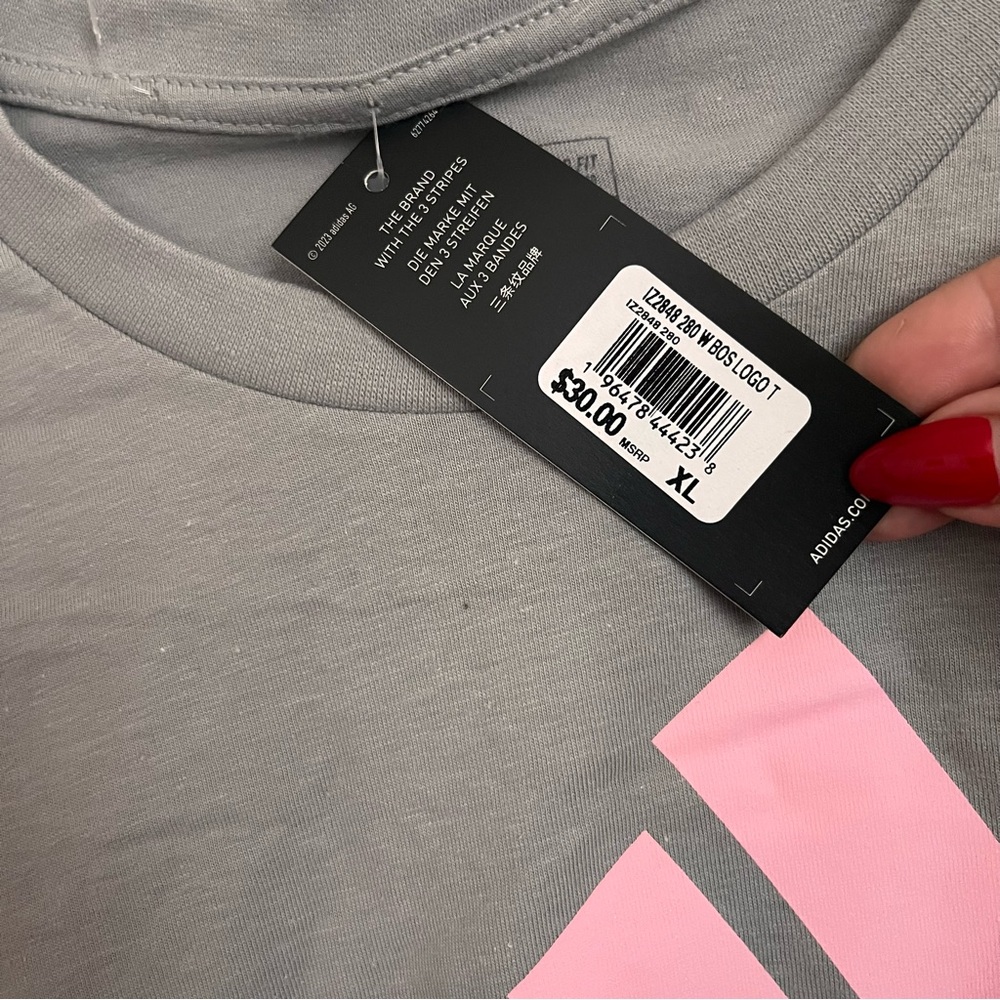 Adidas Gray Tee with Pink Emblem - Picture 2 of 6